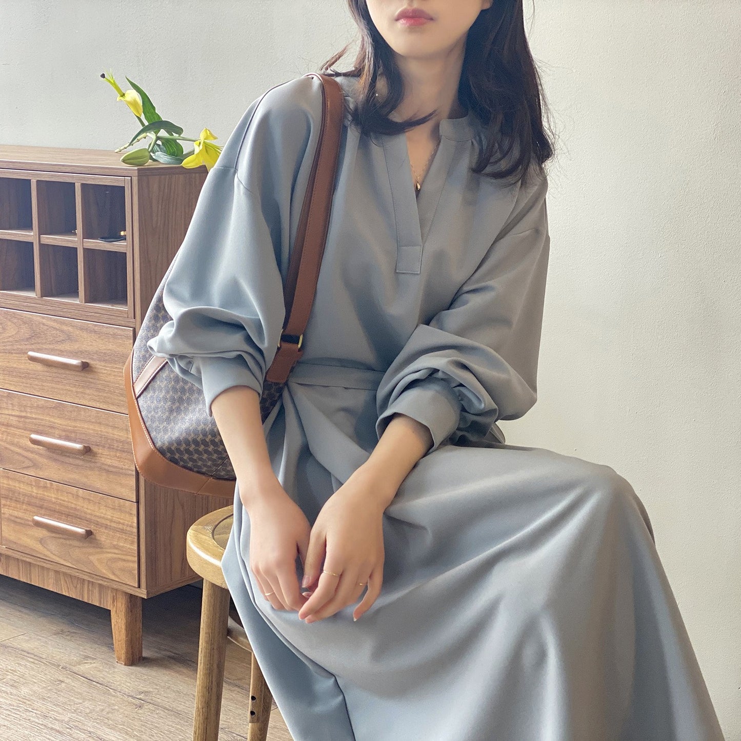 V-Neck Loose Elegant Long Dress - DromedarShop.com Online Boutique