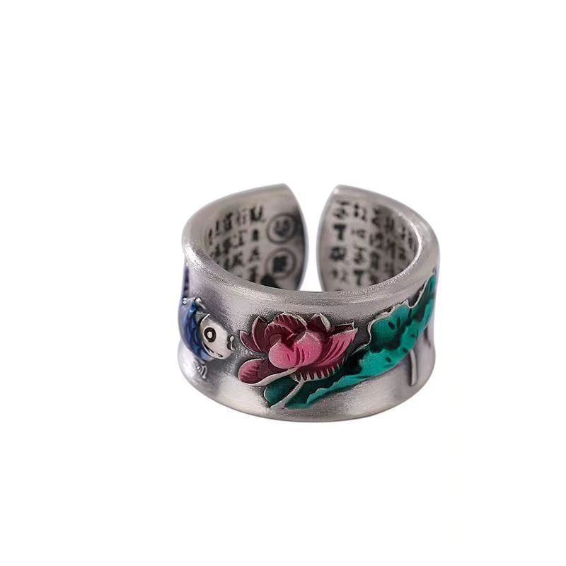Silver-Plated Lotus Heart Sutra Ring - DromedarShop.com Online Boutique