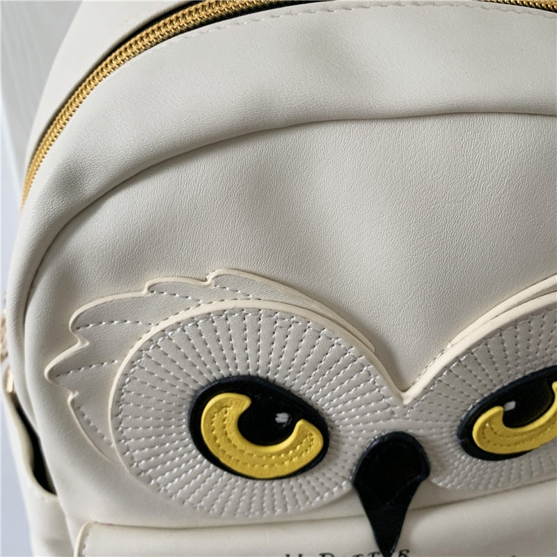 Cute Owl and Letter Casual Small Bag Women Girls Bag Beige PU Leather School Shoulders Bag
