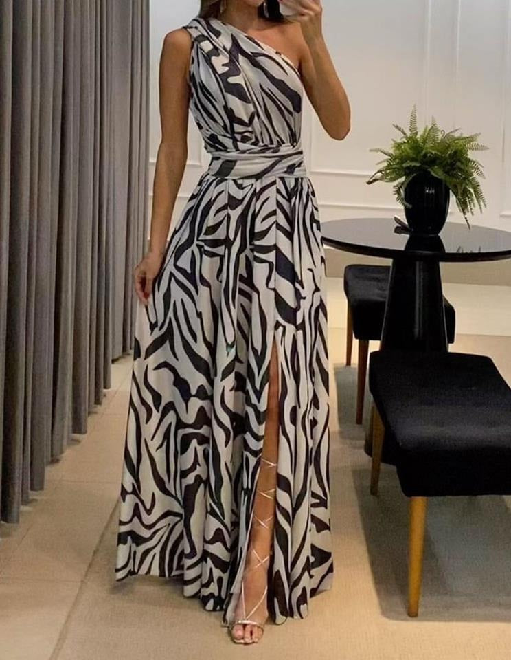 Summer Women's One Shoulder Sleeveless Print Long Dress - DromedarShop.com Online Boutique