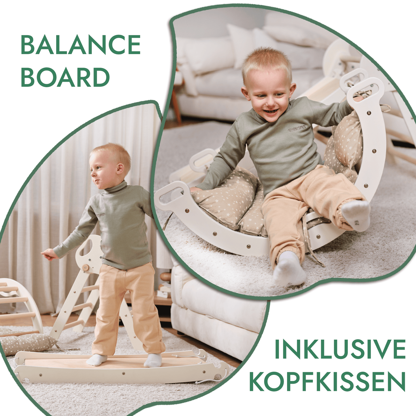 Montessori 4in1 Kletterdreieck für Babys: Pikler-Dreieck, Kletterbogen, Rutschbrett und Kissen für Kleinkinder (1–3 Jahre) - DromedarShop.com Online Boutique