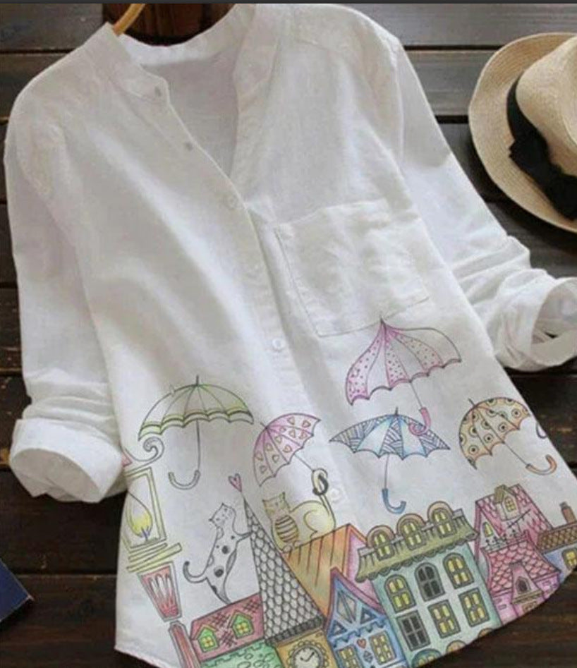 Women's British Style Printed Shirt - DromedarShop.com Online Boutique