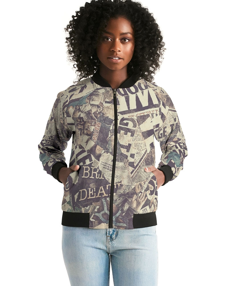 Newspaper Women's Bomber Jacket DromedarShop.com Online Boutique
