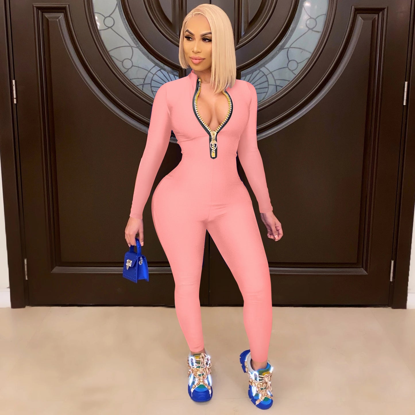 Fashion Women's Solid Color Zip Slim Jumpsuit DromedarShop.com Online Boutique