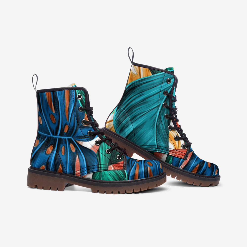 Aztec Palm Leaf Casual Leather Lightweight Unisex Boots DromedarShop.com Online Boutique