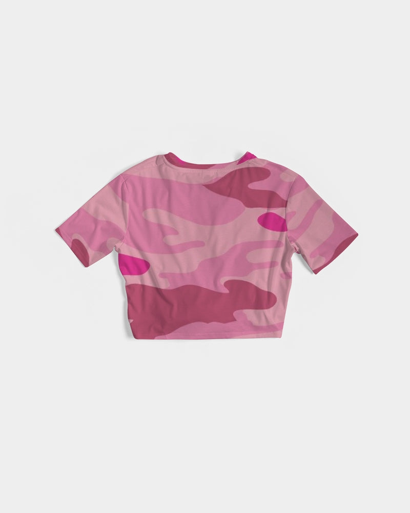 Pink 3 Color Camouflage Women's Twist-Front Cropped Tee DromedarShop.com Online Boutique