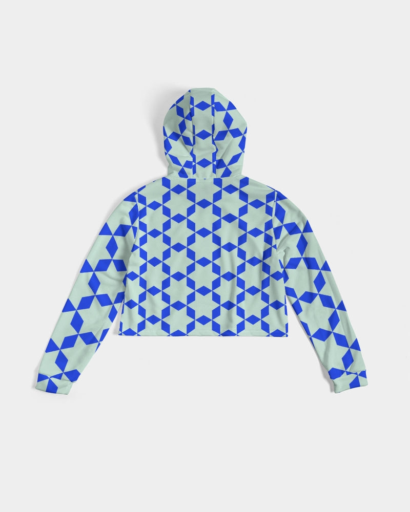The Miracle of the East Blue Arabic-pattern Women's Cropped Hoodie DromedarShop.com Online Boutique