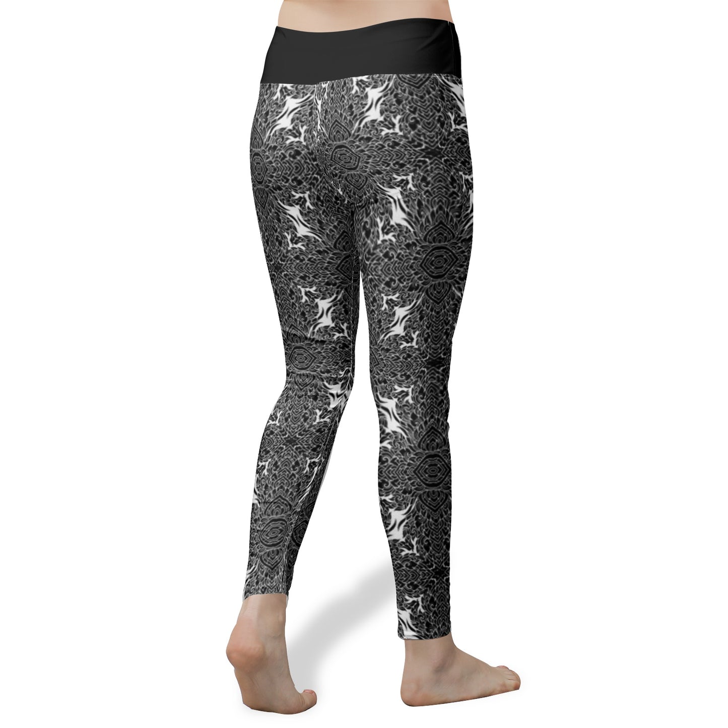 Thai Psychedelic Black & White Black Belt Women's High Waist Yoga Leggings - DromedarShop.com Online Boutique
