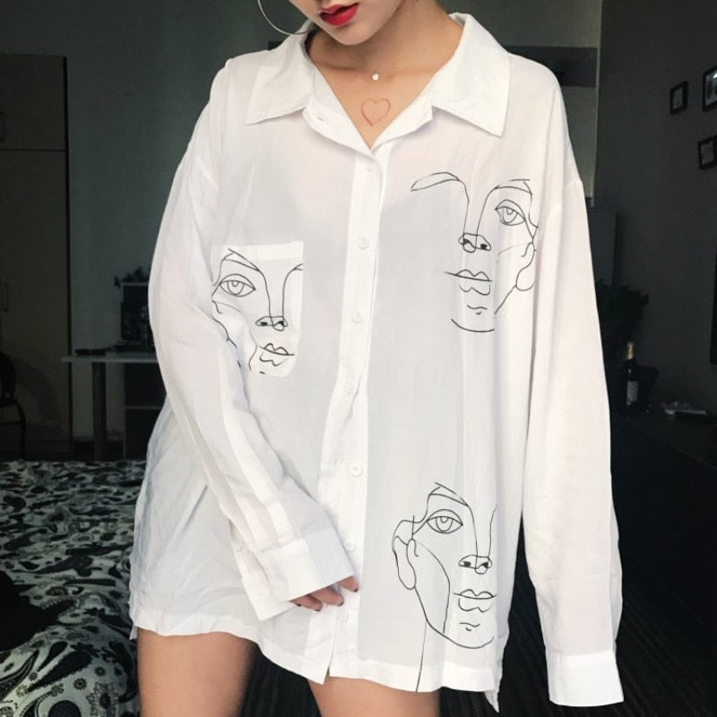 Women Summer Blouse Shirt Face Printing DromedarShop.com Online Boutique