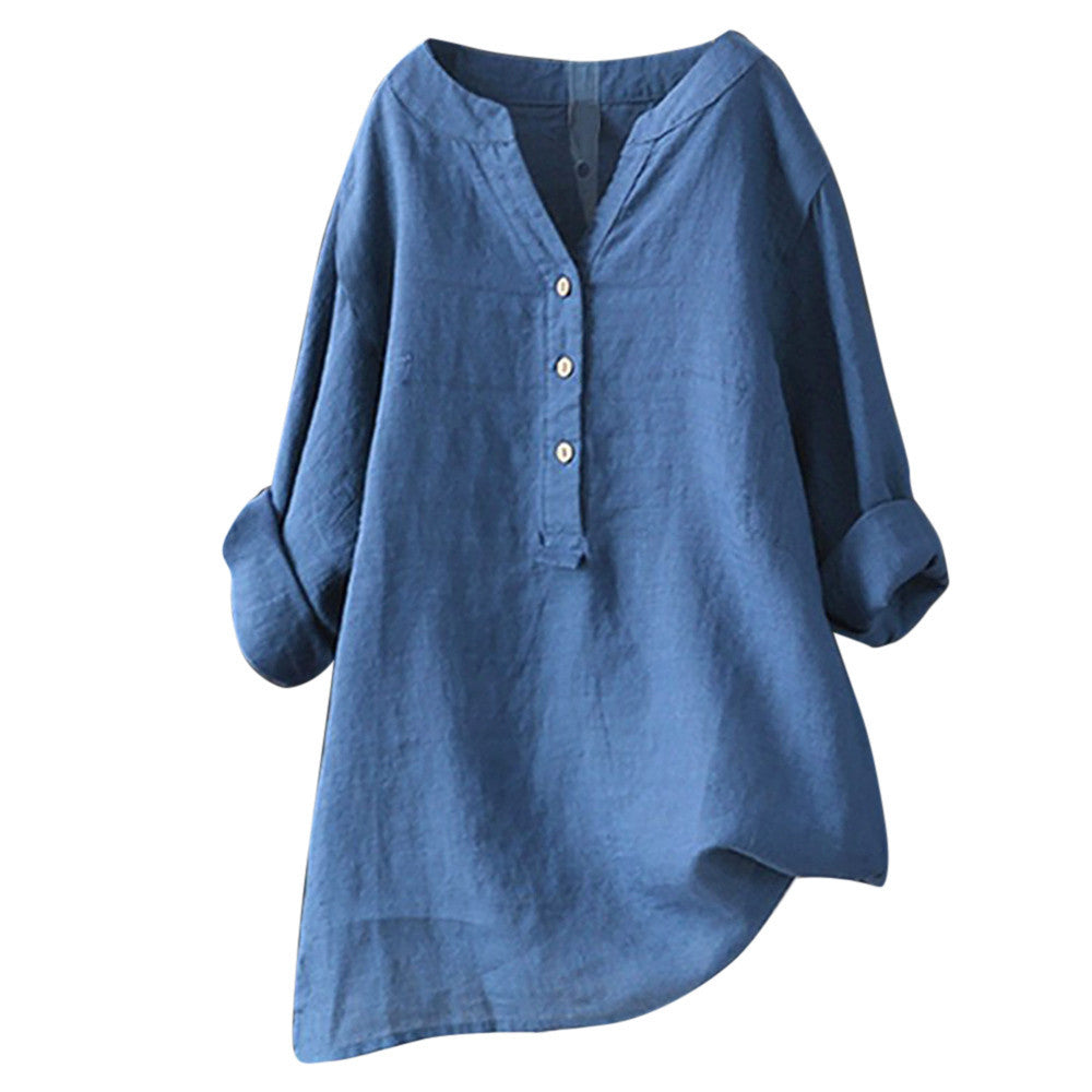 Women Solid Long Sleeve Button Casual Shirt DromedarShop.com Online Boutique