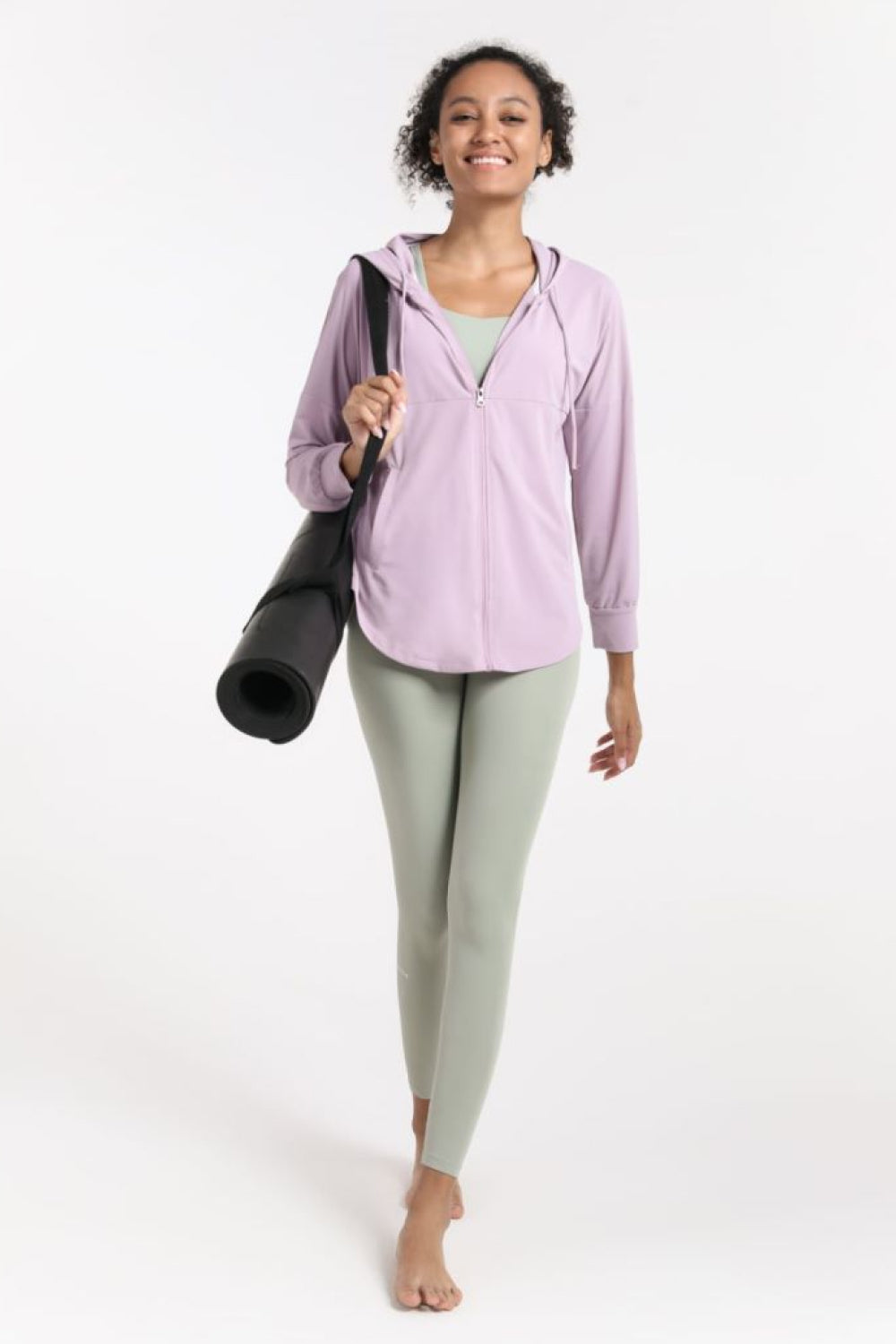 Curved Hem Drawstring Hooded Sports Jacket - DromedarShop.com Online Boutique