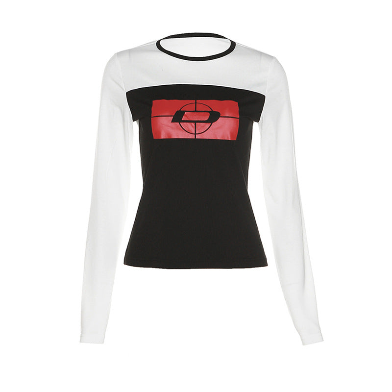 Women's Fashion Print Round Neck Street Long Sleeve Top - DromedarShop.com Online Boutique