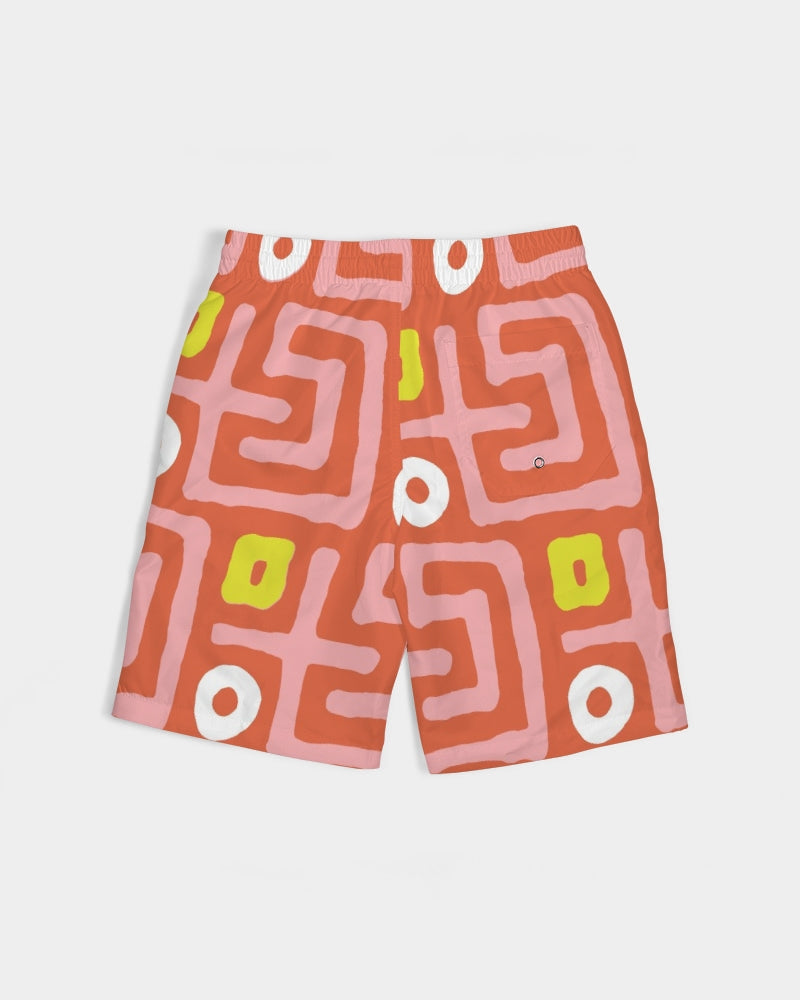 Hand Made Tribal Pattern pink orange Boy's Swim Trunk DromedarShop.com Online Boutique