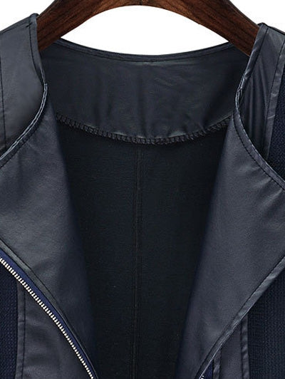 Plus Size Chic Zipped Leather Patchwork Jacket For Women DromedarShop.com Online Boutique