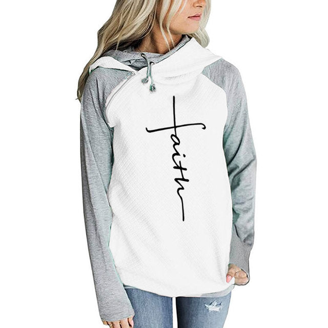 Faith Women Hooded Long Sleeve Shirt DromedarShop.com Online Boutique