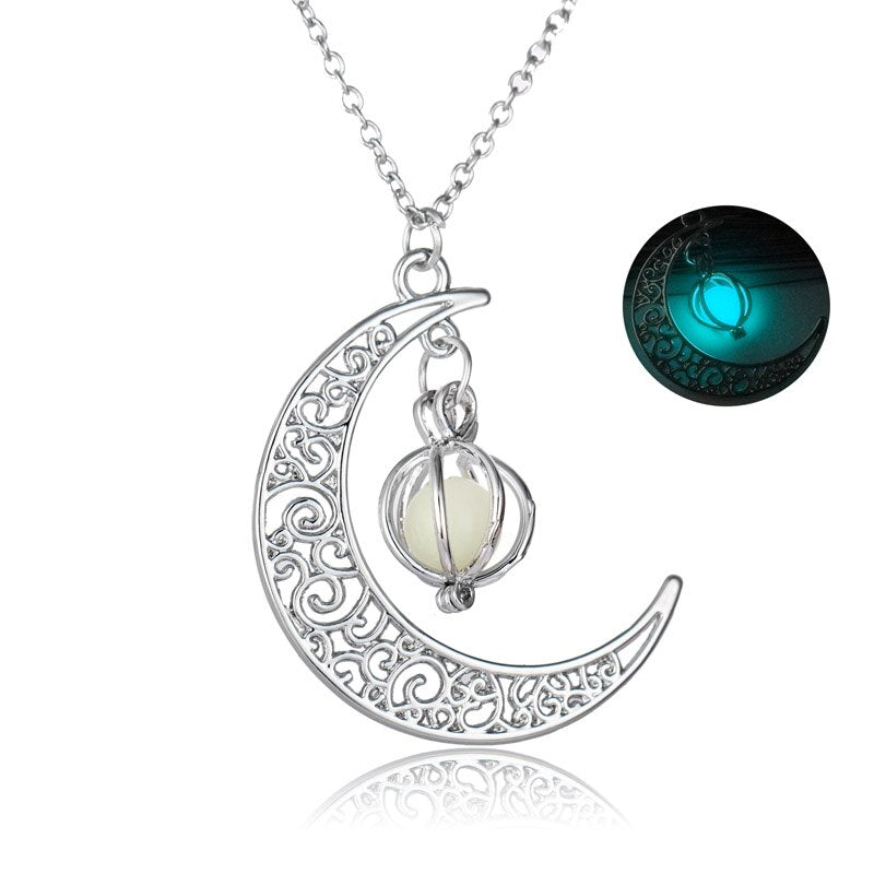 Luxury Glow In The Dark Necklaces Luminous Moon Pendant DromedarShop.com Online Boutique