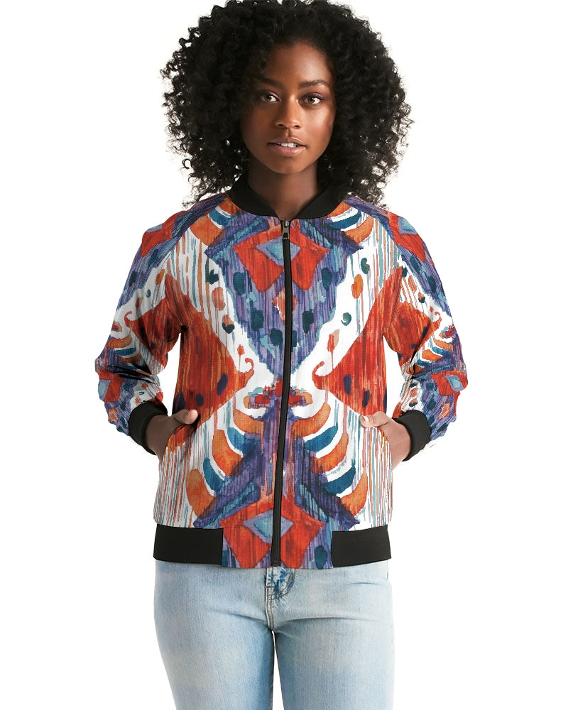 Red Crush Ikat Women's Bomber Jacket DromedarShop.com Online Boutique