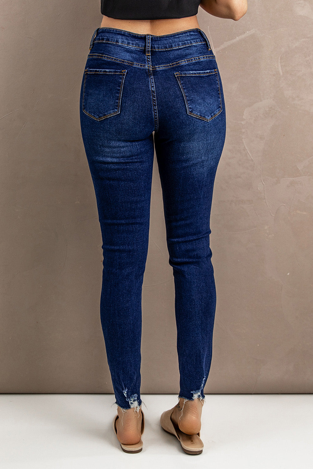 Distressed Button Fly Skinny Jeans - DromedarShop.com Online Boutique