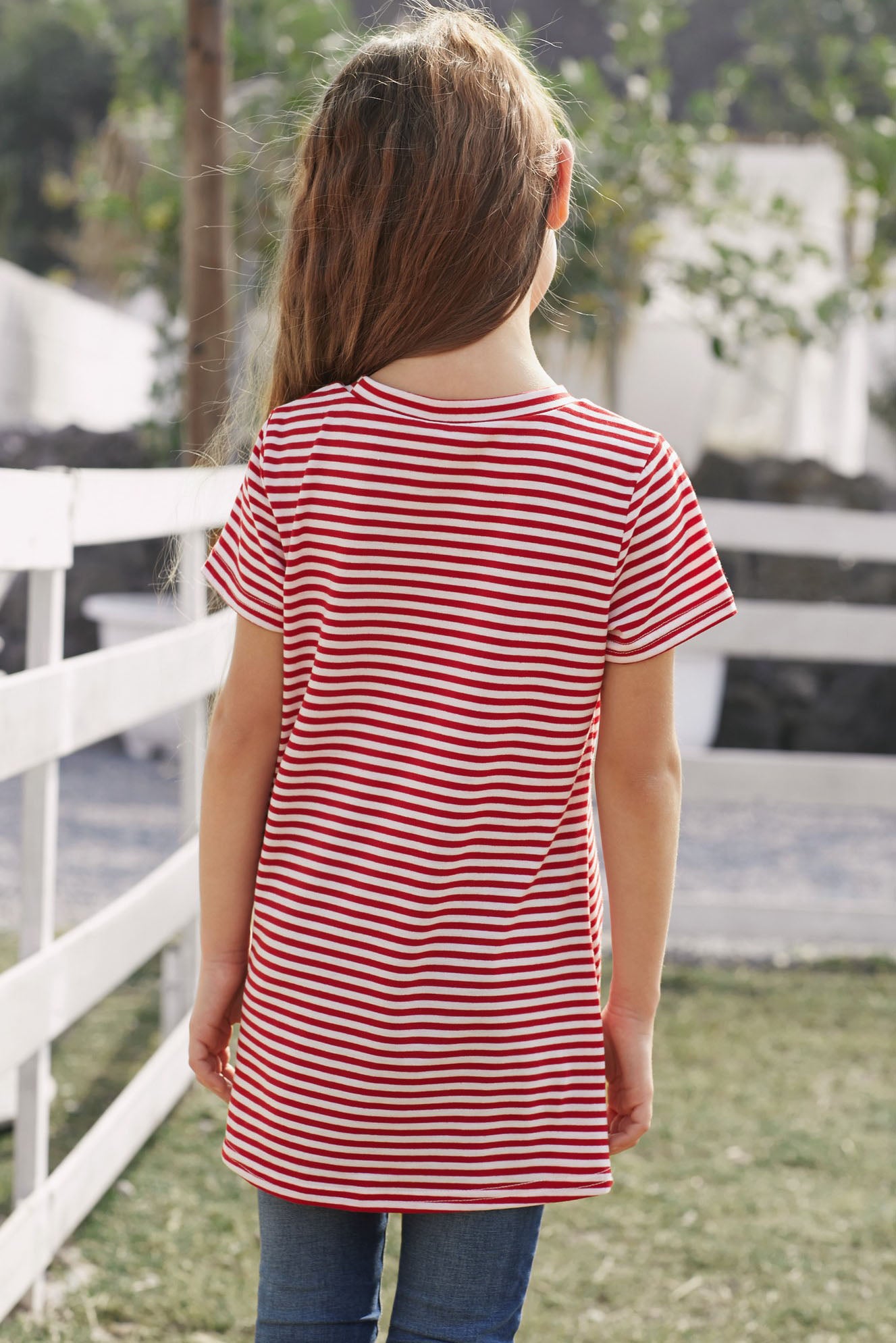 Girls Striped Round Neck Twisted Tee Shirt - DromedarShop.com Online Boutique