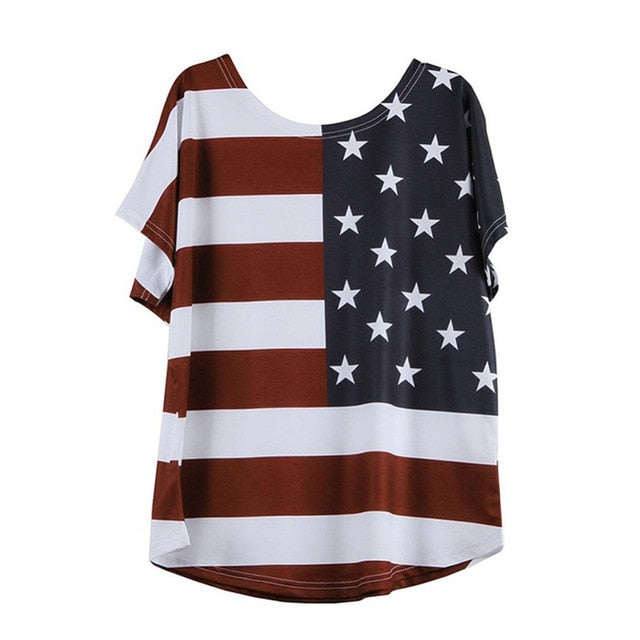Women Fashion Plus Size USA Flag America T Shirt DromedarShop.com Online Boutique