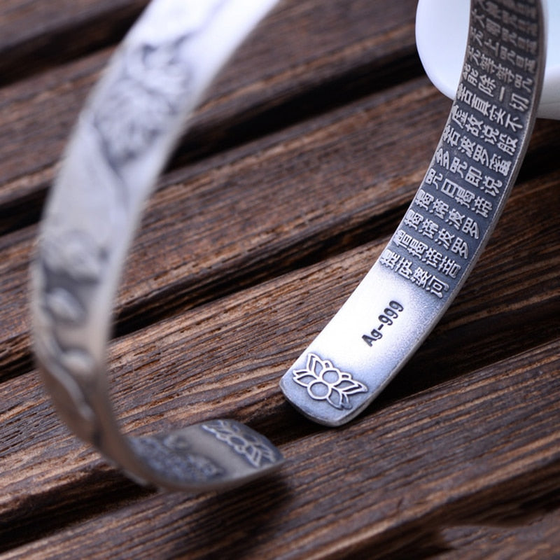 999 Sterling Silver Buddhist Mantra Bracelet DromedarShop.com Online Boutique