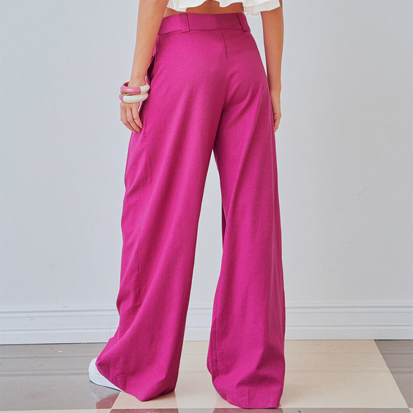Women Fashion Rose Red Wide- Leg Pants - DromedarShop.com Online Boutique