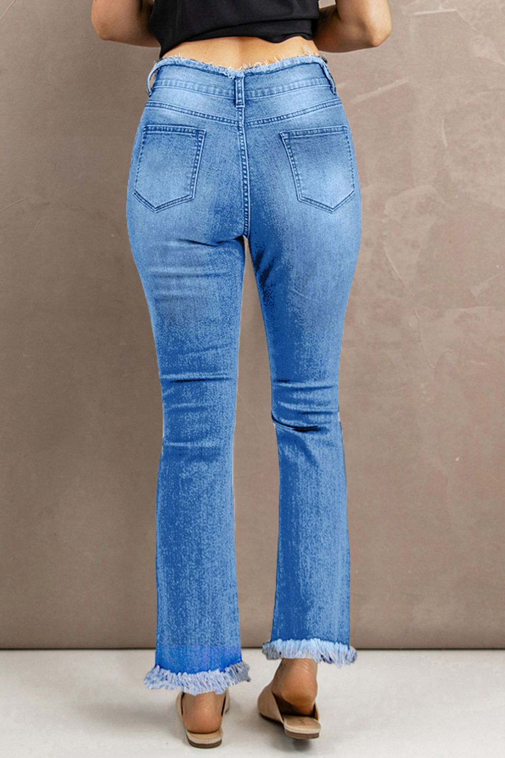 High Waist Distressed Raw Hem Jeans - DromedarShop.com Online Boutique