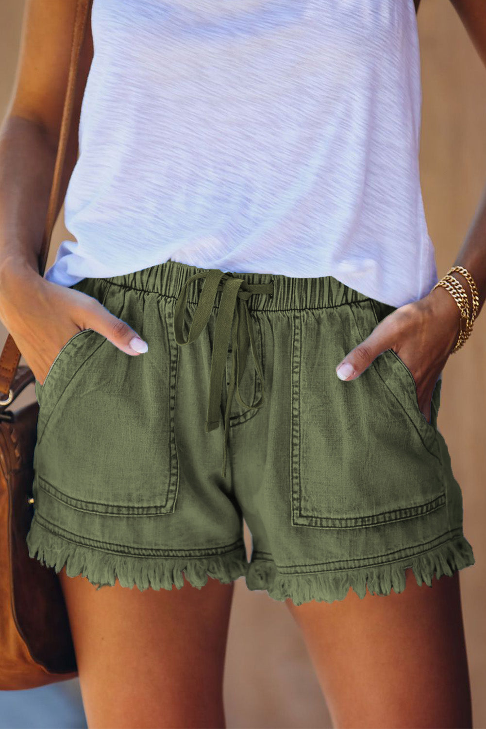 Pocketed Frayed Denim Shorts - DromedarShop.com Online Boutique