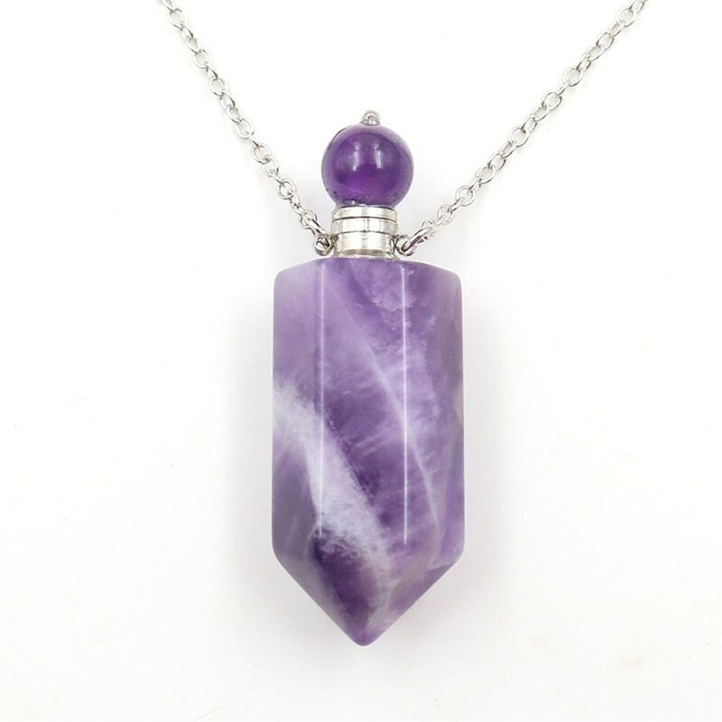 Natural Crystal Hexagonal Perfume Bottle Pendant Necklace DromedarShop.com Online Boutique