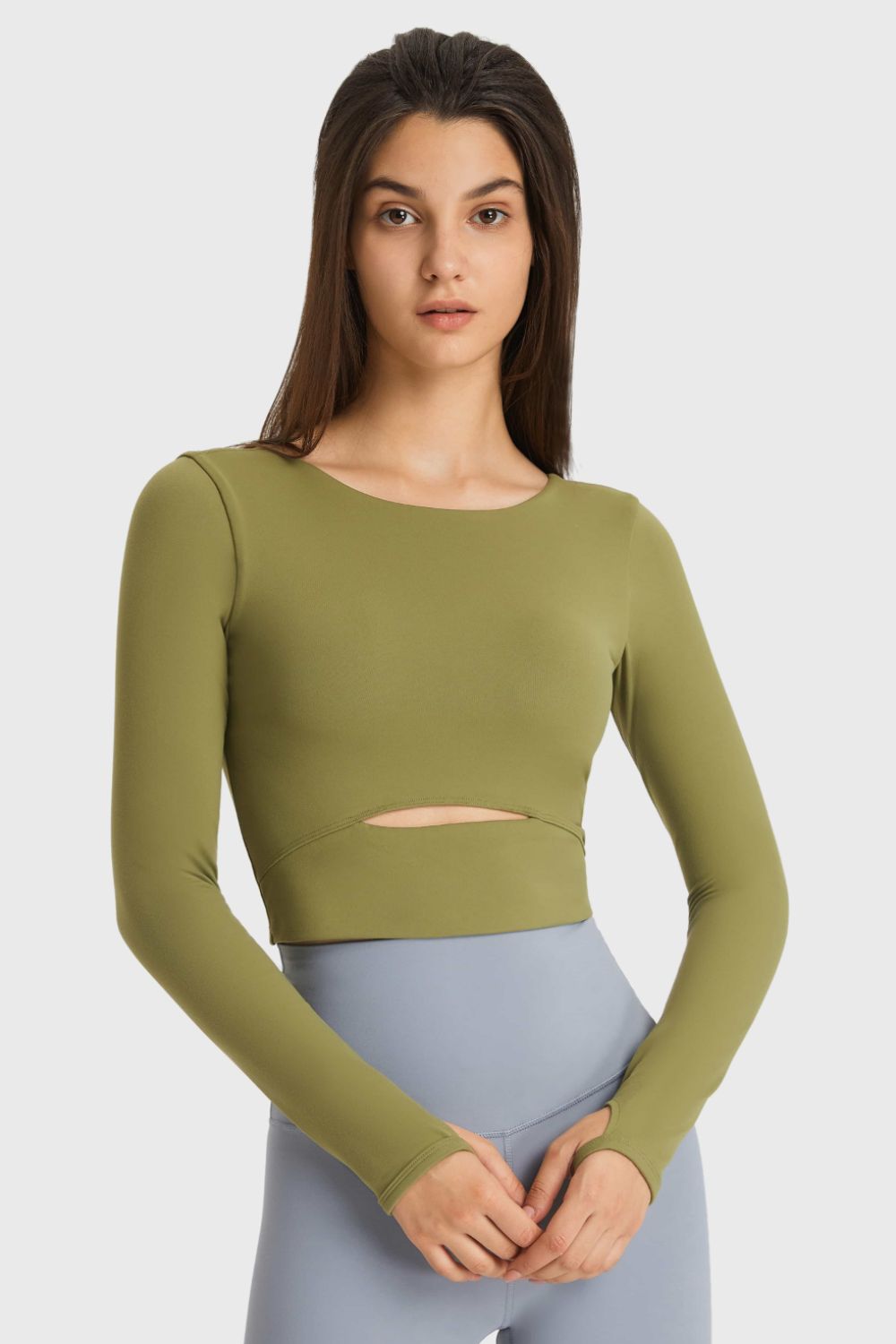 Cutout Long Sleeve Cropped Sports Top - DromedarShop.com Online Boutique