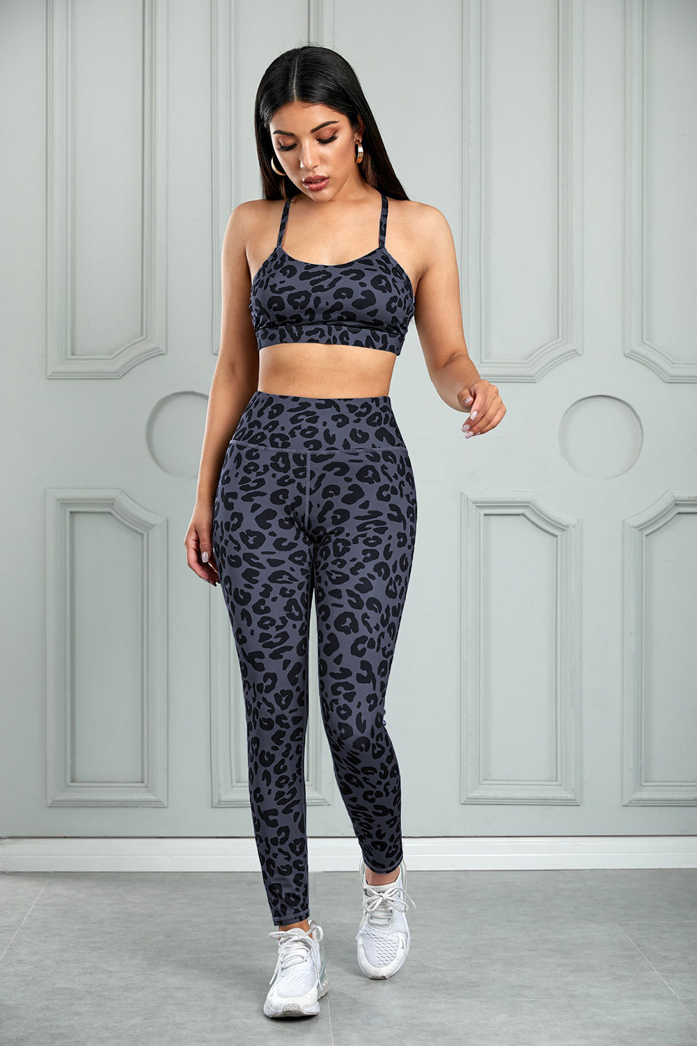 Leopard Cutout Sports Bra and Leggings Set - DromedarShop.com Online Boutique