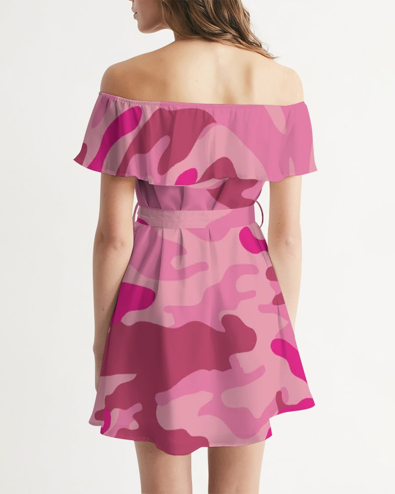 Pink 3 Color Camouflage Women's Off-Shoulder Dress DromedarShop.com Online Boutique