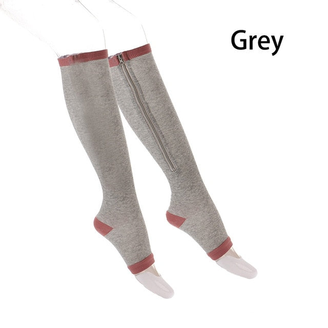 1 Pair Unisex Compression Socks Zipper Leg Support Knee Socks Women Men Open Toe Thin Anti-Fatigue Stretchy Socks DromedarShop.com Online Boutique