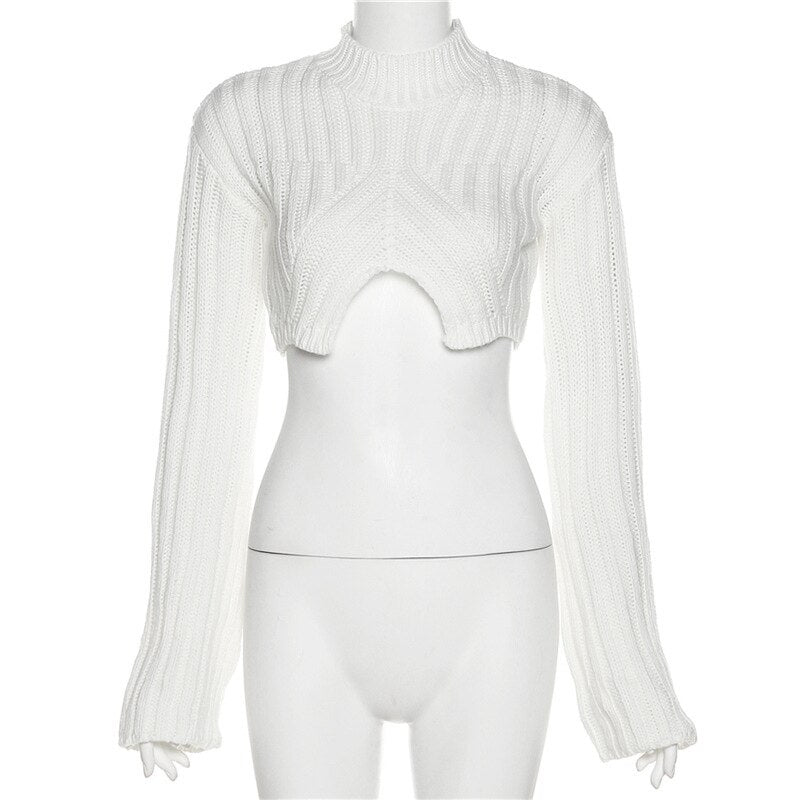 Women Crop Top Long Sleeve Knit Sweater - DromedarShop.com Online Boutique