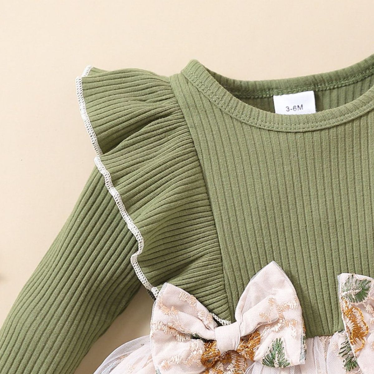 Girls Floral Bow Detail Ruffle Shoulder Tulle Dress - DromedarShop.com Online Boutique