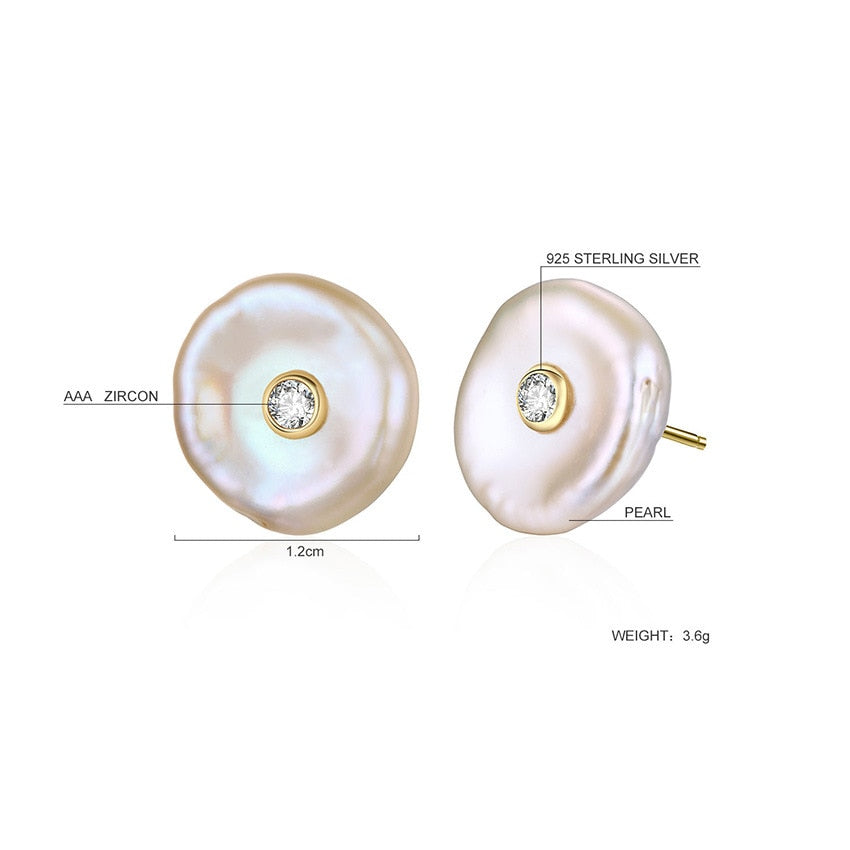 100% Genuine 925 Sterling Silver Natural Freshwater Pearl Stud Earrings DromedarShop.com Online Boutique