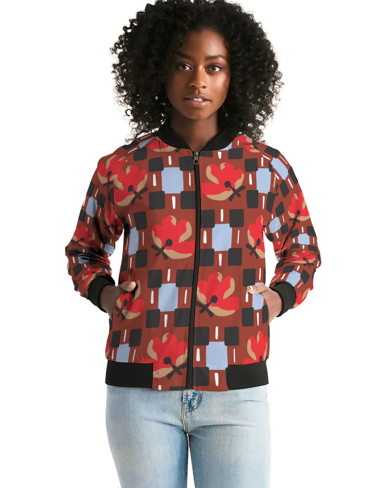 Red Flowers Women's Bomber Jacket DromedarShop.com Online Boutique