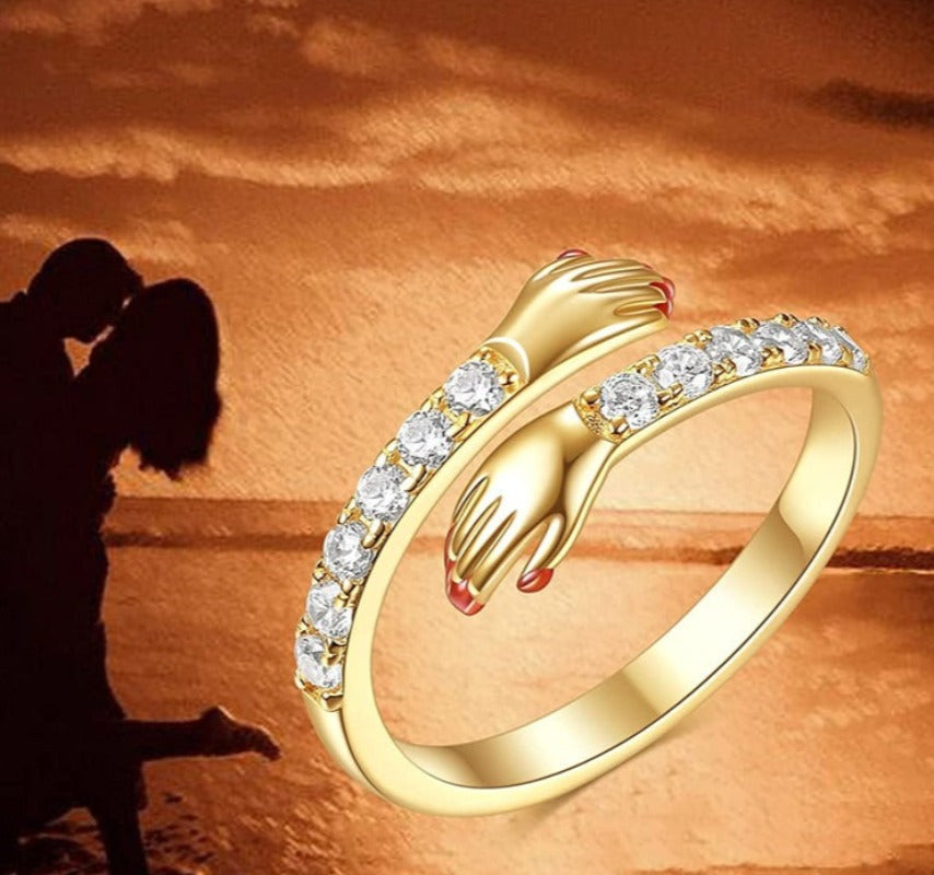 Love Hands Sterling Silver with Diamond Embrace Opening Ring - DromedarShop.com Online Boutique