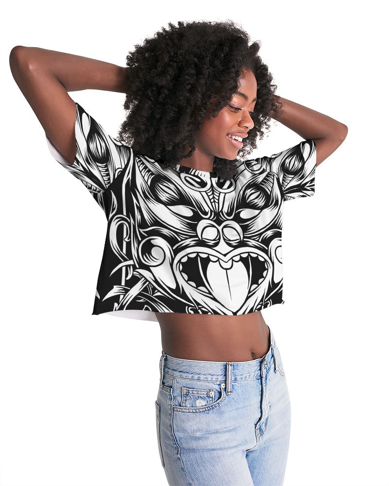 Maori Mask Collection Women's Lounge Cropped Tee DromedarShop.com Online Boutique