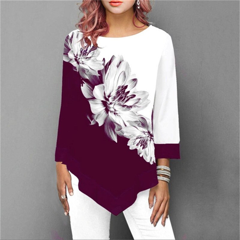 Women Elegant Floral Printing Blouse 3/4 Sleeve Casual T - Shirt DromedarShop.com Online Boutique