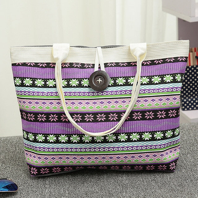 Women Handbag National Printed Canvas Beach Bags DromedarShop.com Online Boutique