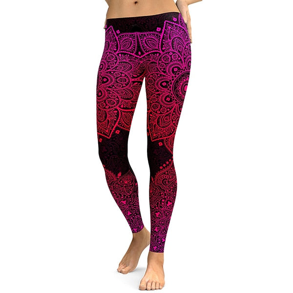 Women Leggings Red Love Flower Digital Print Pants DromedarShop.com Online Boutique