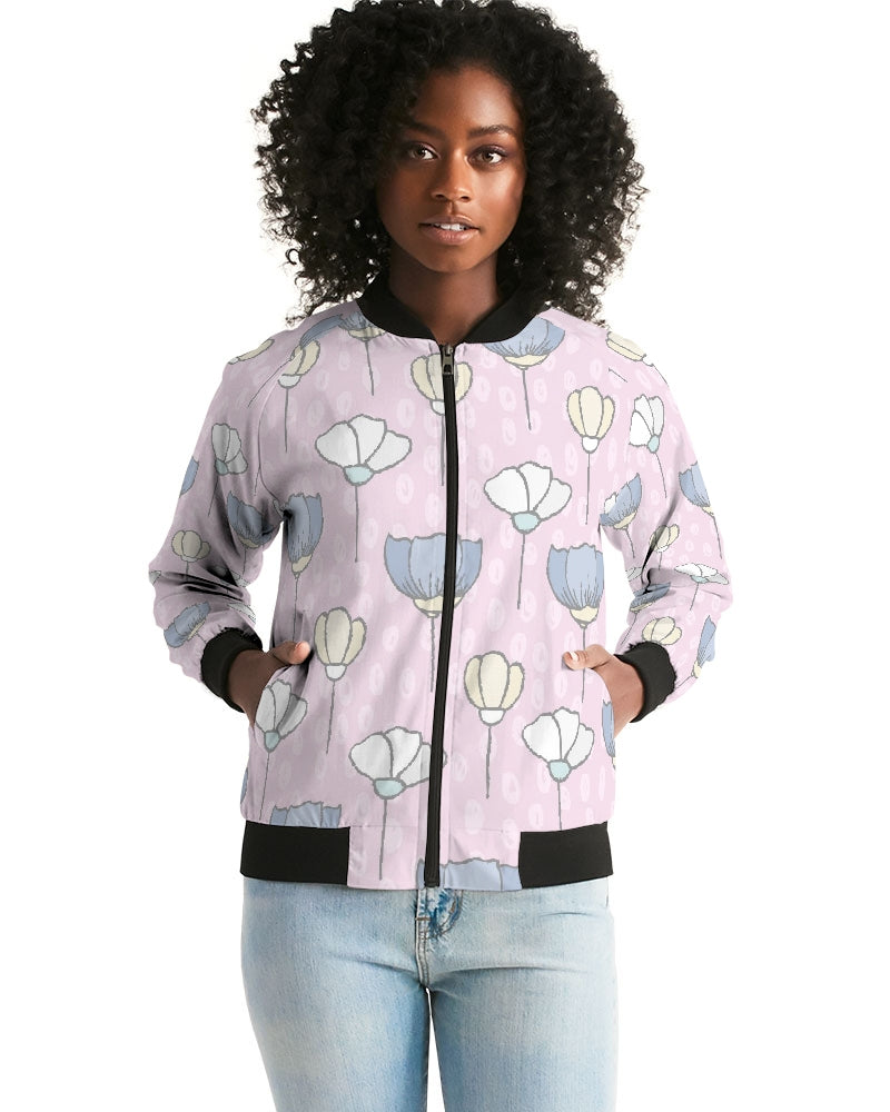 Flowers On Pink Women's Bomber Jacket DromedarShop.com Online Boutique