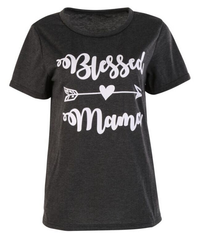 Blessed Mama Letter Printing Women T-Shirt DromedarShop.com Online Boutique