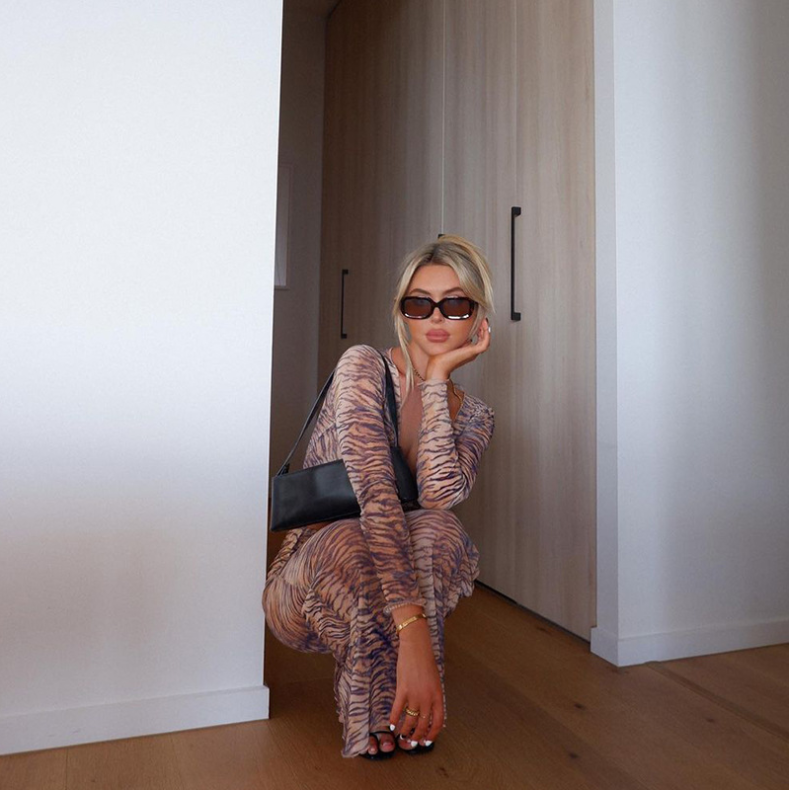 Women Tiger Print V-Neck Long Sleeve Sexy Crop Tops+Maxi Bodycon Long Dress Set DromedarShop.com Online Boutique