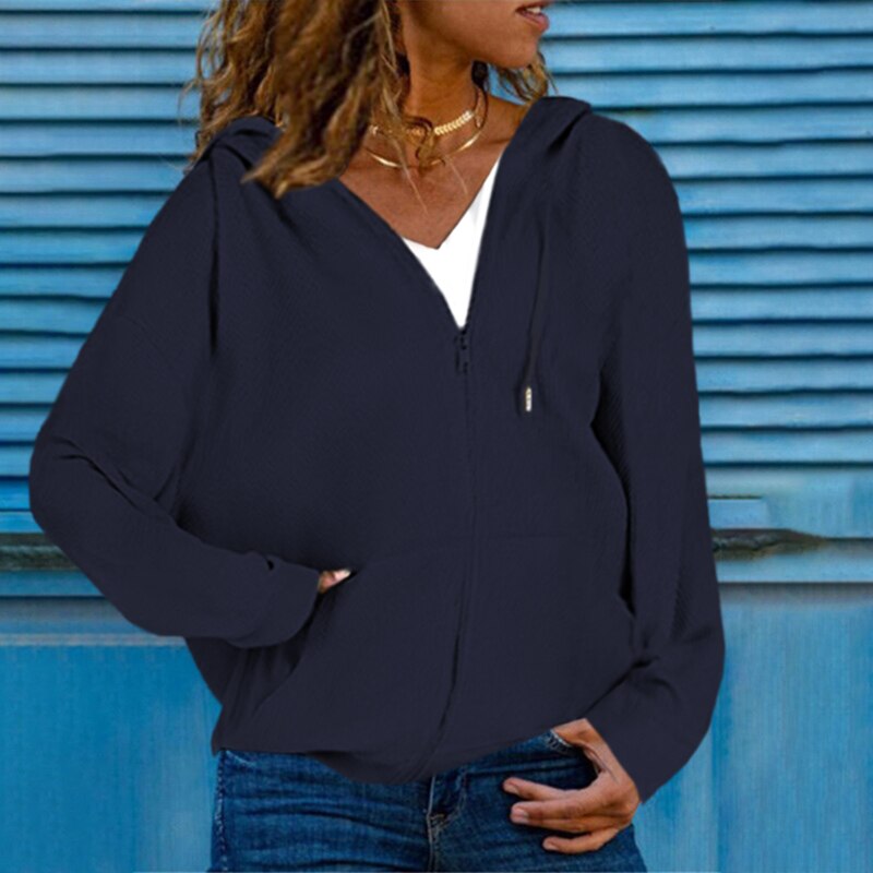 Autumn Women Solid Zipper Hooded Cardigan DromedarShop.com Online Boutique