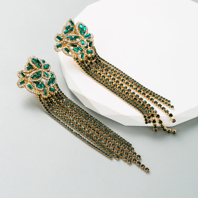 Alloy Electroplate with Colored Diamonds Long Tassel Earrings DromedarShop.com Online Boutique