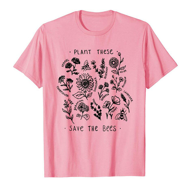 Women Plant These Save The Bees T-Shirt Cotton Wildflower Graphic Tees DromedarShop.com Online Boutique