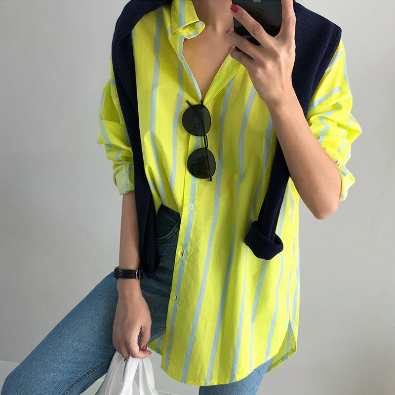 Women Striped Long-Sleeve Blouses DromedarShop.com Online Boutique