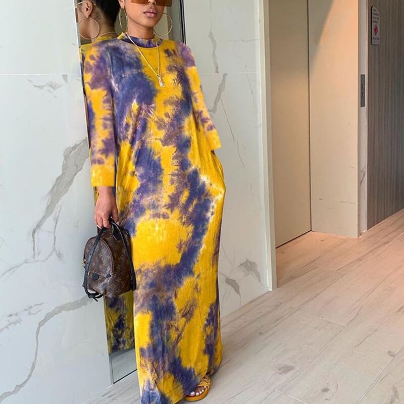 Women Long Sleeve Printed Maxi Casual Dress DromedarShop.com Online Boutique